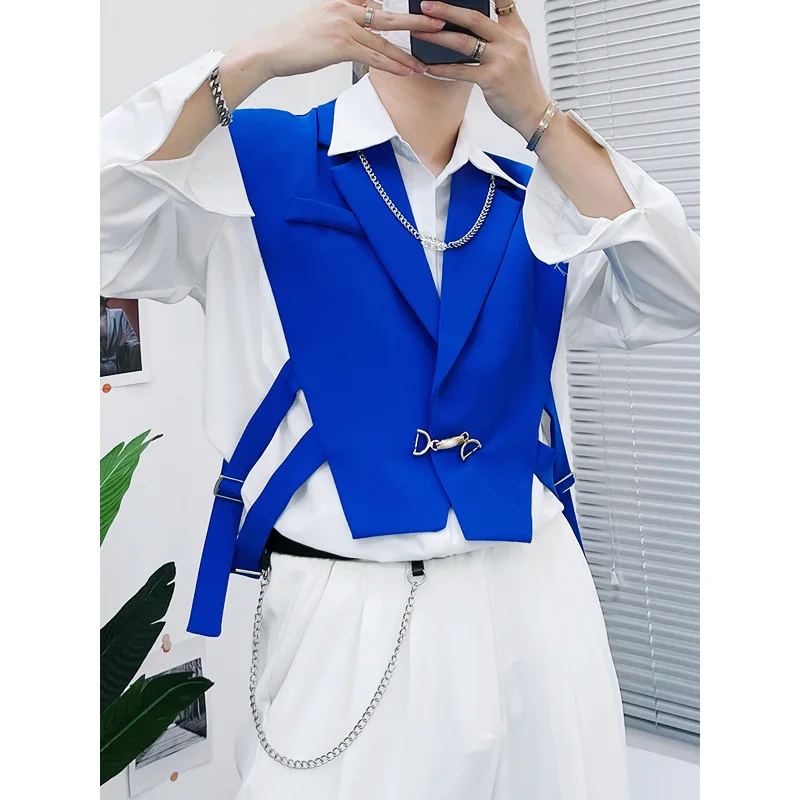 

Men's Casual Suit Vest Sleeveless Black White Blue Stylish Design Metal Decoration