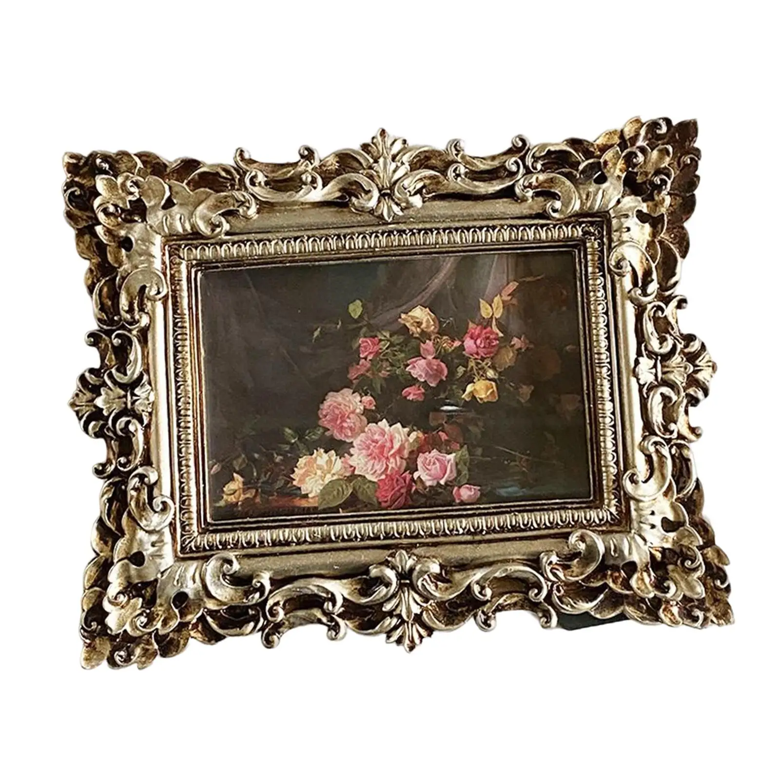 

Рамка для фотографий в европейском ретро-стиле, прямоугольная, роскошная, Цветочная Подарочная, полимерная, элегантная, антикварная настен...