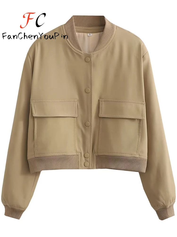

Женская Повседневная куртка на пуговицах, уличная одежда свободного покроя с большими карманами, универсальный короткий топ, осень 2023