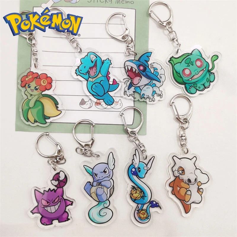 

Pokemon Anime Figure Acrylic Keychain Pikachu Bulbasaur Double Sided Transparent Jewelry Key Ring Accessories Gift for Kids