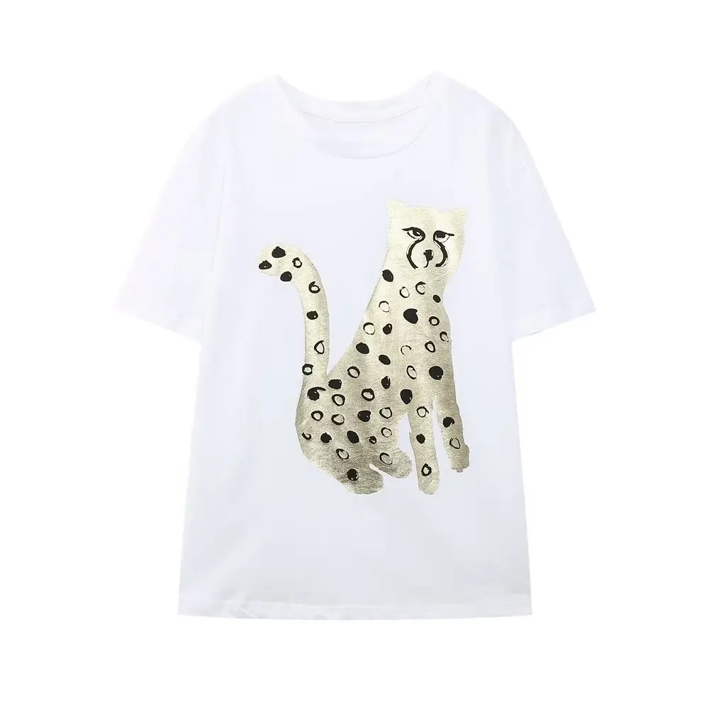 

New summer female white T-shirt girl animal printed T-shirt casual loose base T-shirt
