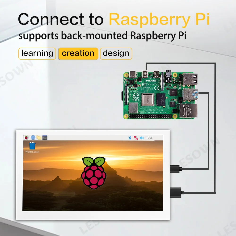 LESOWN белый маленький монитор 7-дюймовый HDMI 1024x600 IPS сенсорный ЖК-дисплей с секундным