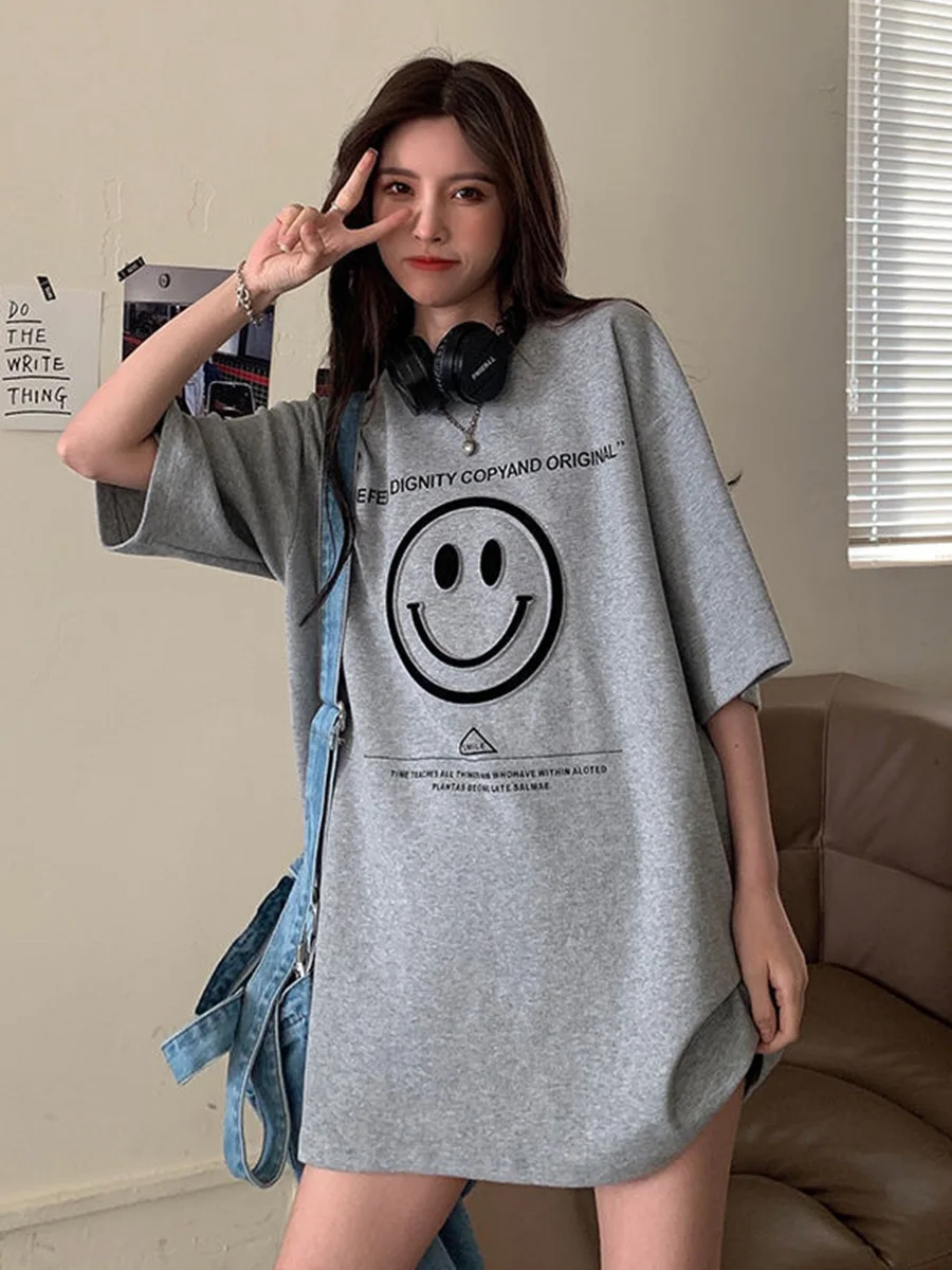 Футболка женская в стиле Харадзюку крутая серая уличная одежда с забавным