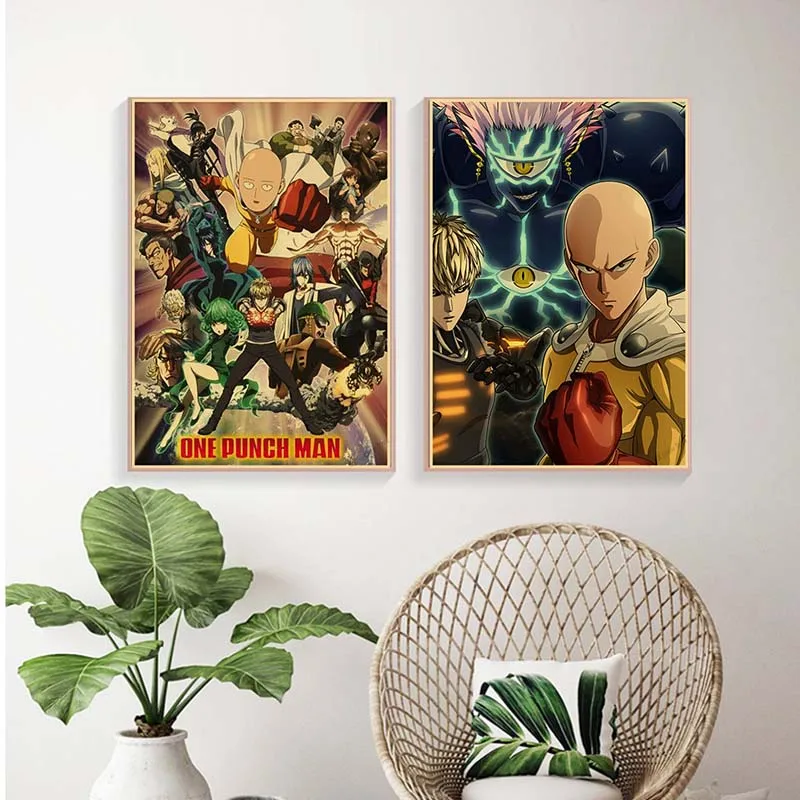 One Punch Man картины для домашнего декора ретро крафт-бумага аниме плакаты мультфильм