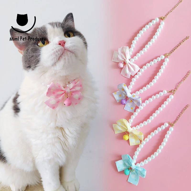 

Pet pearl necklace cat collar bow tie bow tie cute decorations dog charm pups princess wind