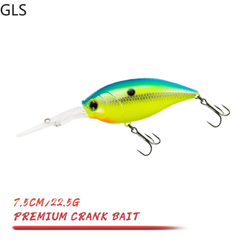 

GLS New 7.5cm/22.5g Artificial Triple Hook Hard Fishing Lure 6 Colors Floating Crank Bait Saltwater Wobblers