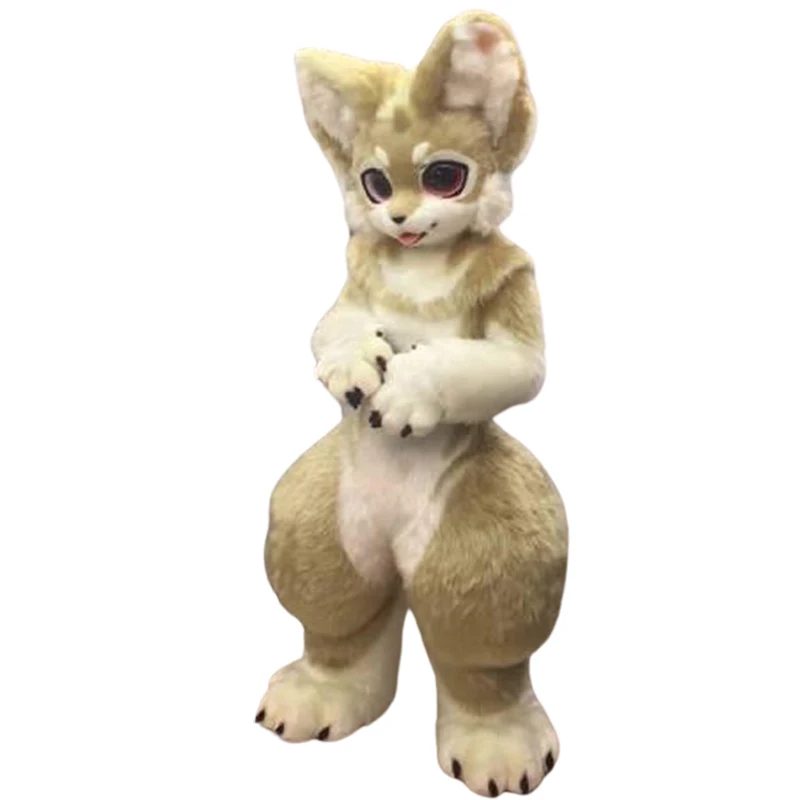 Длинный Меховой Костюм хаски собака волк плюшевый костюм-талисман маскарадный