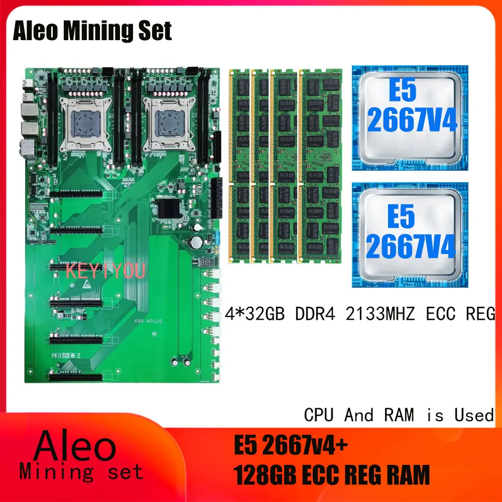 

Набор материнской платы KEYIYOU X99Dual CPU Mining ALEO с 2 шт. E5 2667V4 и 4 шт. DDR4 32 Гб 2133 МГц ECC REG ОЗУ с поддержкой RTX 3080 Aleo