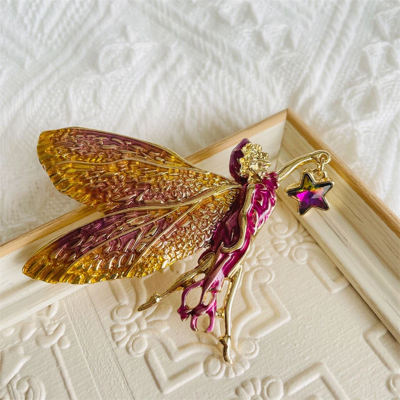 Женская Винтажная брошь в виде ангела и эльфа с градиентными крыльями |