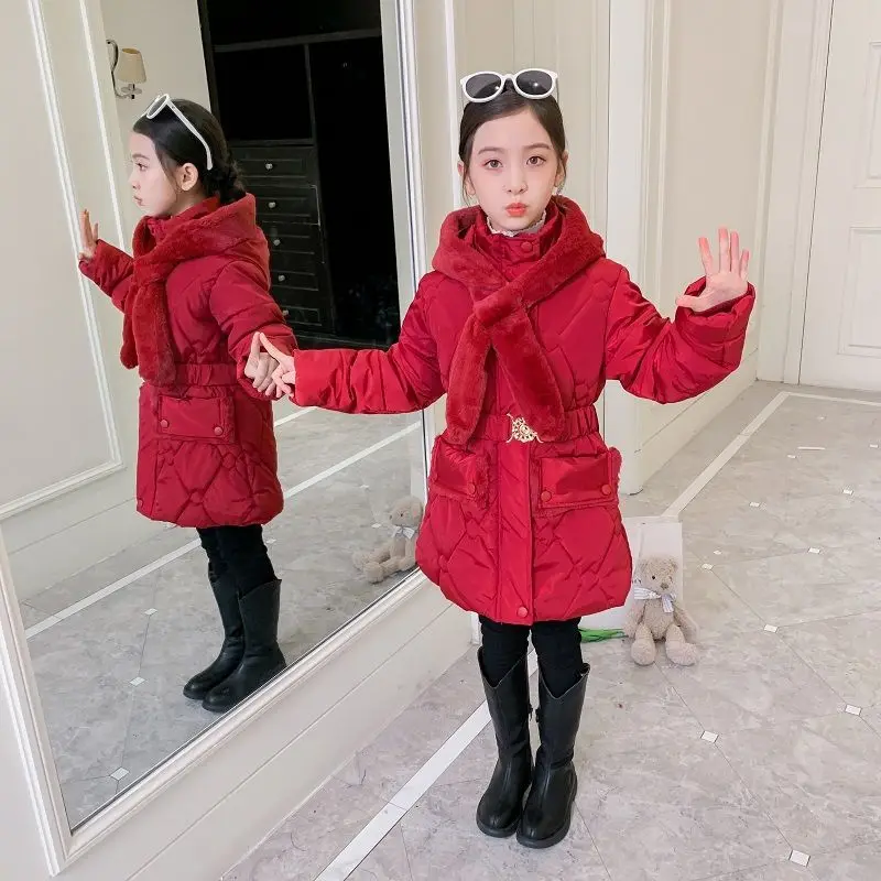 

Kids Coats Girl Cotton Padded Jacket 2022 Plush Thickened Waist Wearing New Parkas 10 11 12 13 14 Years Old Warm Slim Outerwear