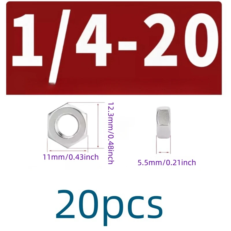 

Шестигранные Гайки Из Нержавеющей Стали UNC 304 С Гладкой Отделкой, Полный Размер Резьбы 1/4-20
