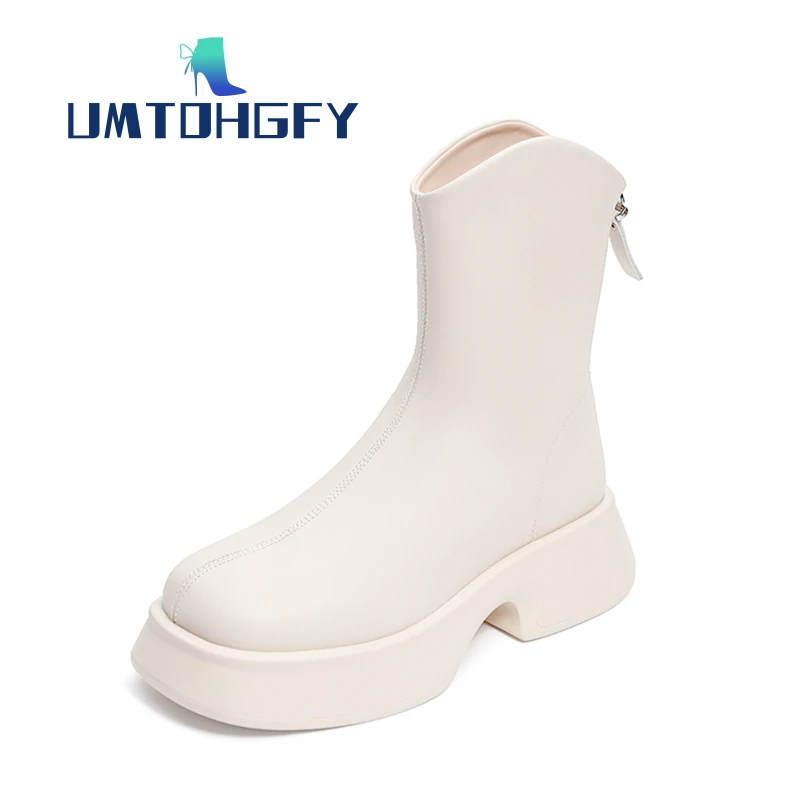 

Women's Booties Autumn Winter With Fur Warm Genuine Leather British Style Ankle Knight Boots Fashion Round Toe Women Short Boots