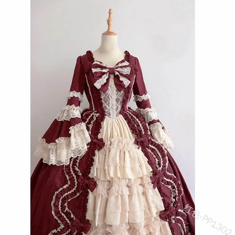 

Women Lolita Princess Dress Large Size Bow Lace Chiffon Stitching Big Swing Flared Sleeves Girl Long Dress Lugentolo