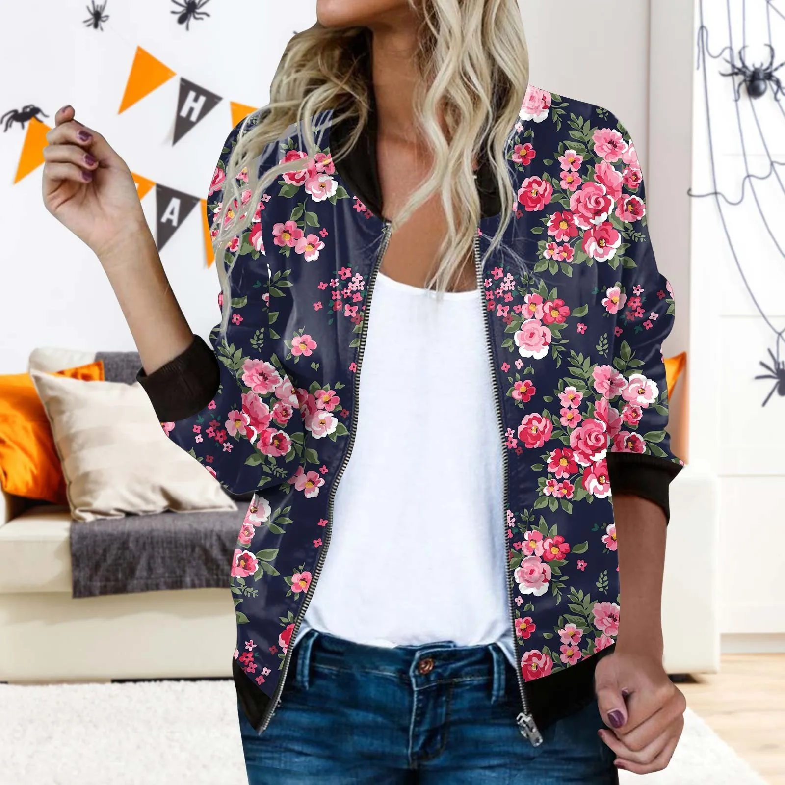 

Vintage Long Sleeve Bomber Jacket Autumn Winter Women Casual Coats Streetwear 2023 Female Elegant Lapel Zipper Jakcet Outwear