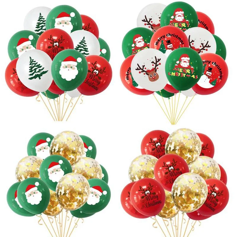 

15Pcs Christmas Balloons 12inch Latex Confetti Santa Claus Elk Xmas Tree Balloon Party Decoration for Birthday New Year Supplies