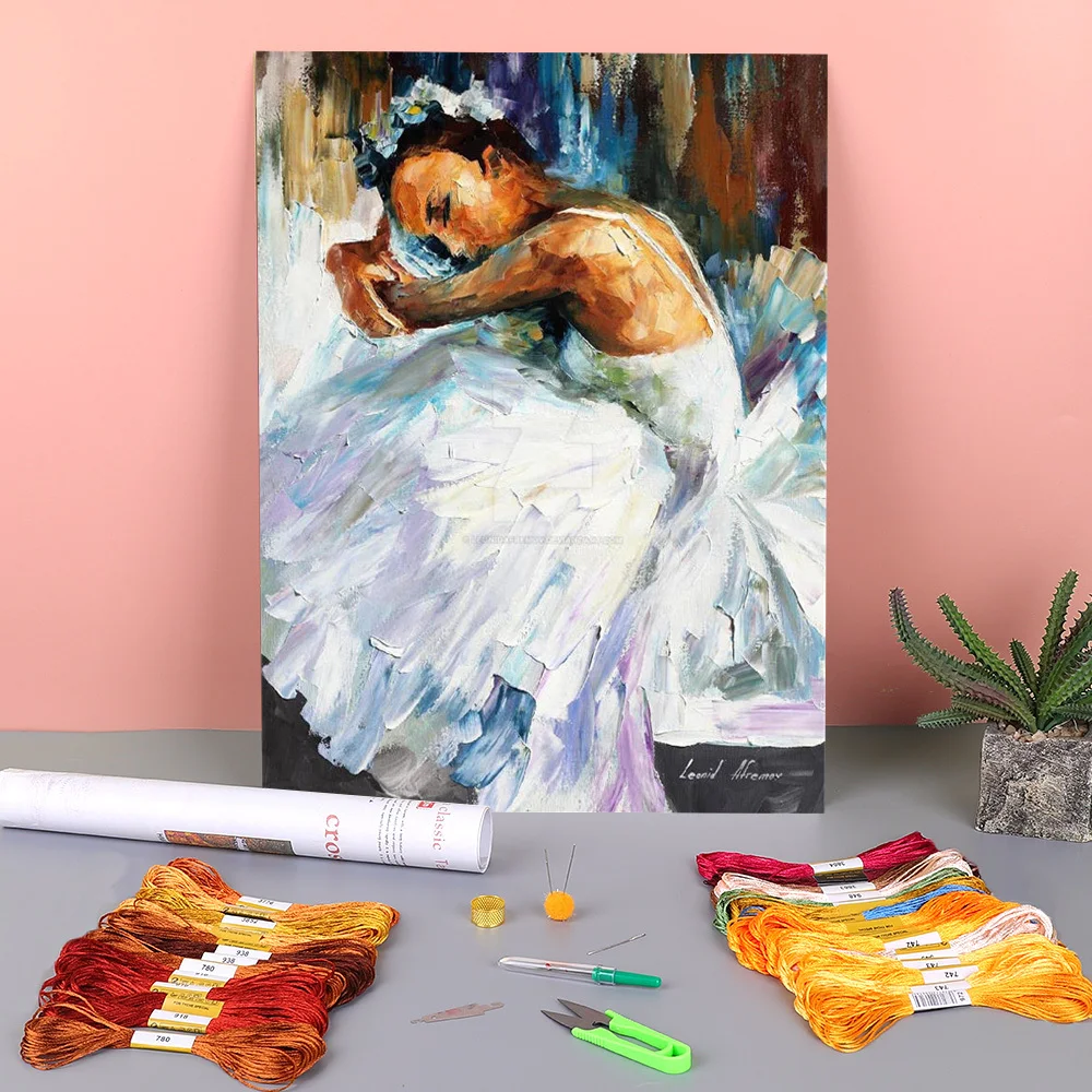 Балерина белая лебедь печатная ткань 11CT Набор для вышивки крестиком DMC нитки