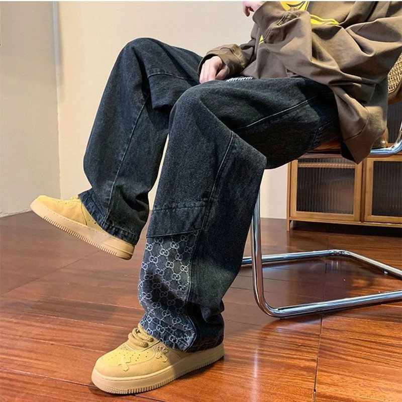 Overalls Jeans Men's Autumn High Street Tide Brand Pants Autumn Straight Leg Loose Trousers