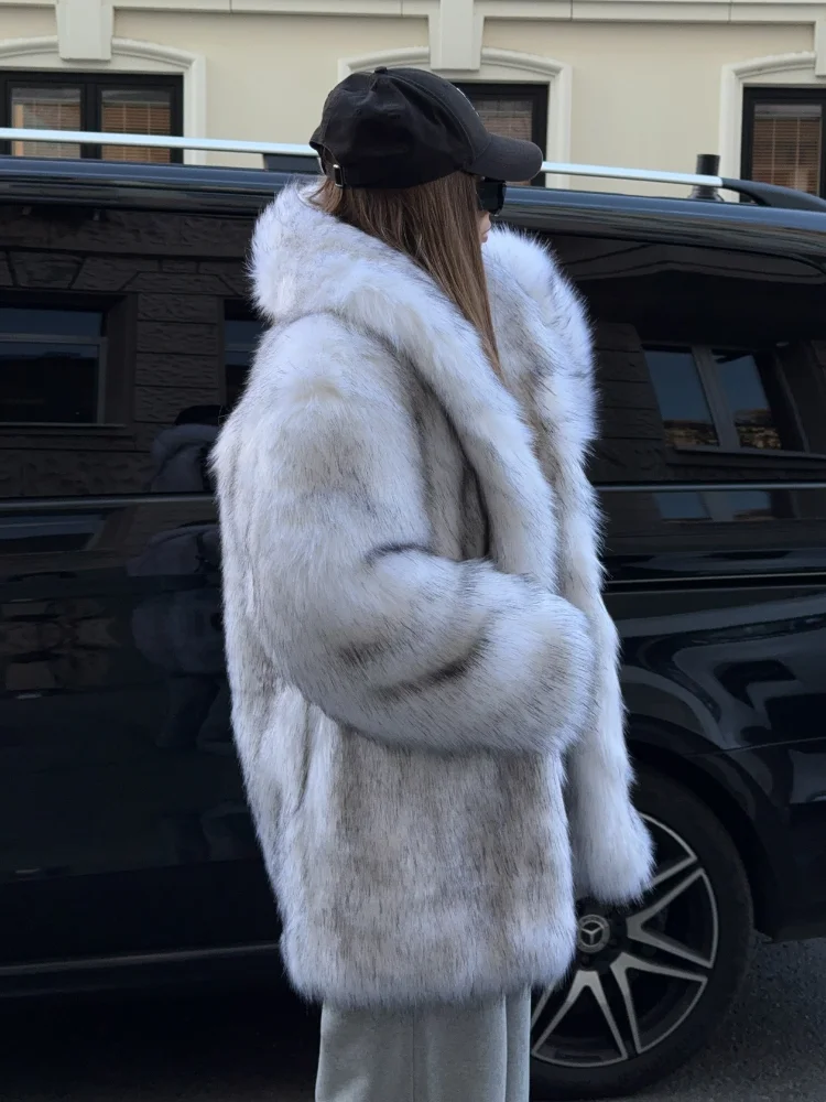 2024 зимнее шикарное теплое пальто из искусственного меха для женщин элегантное