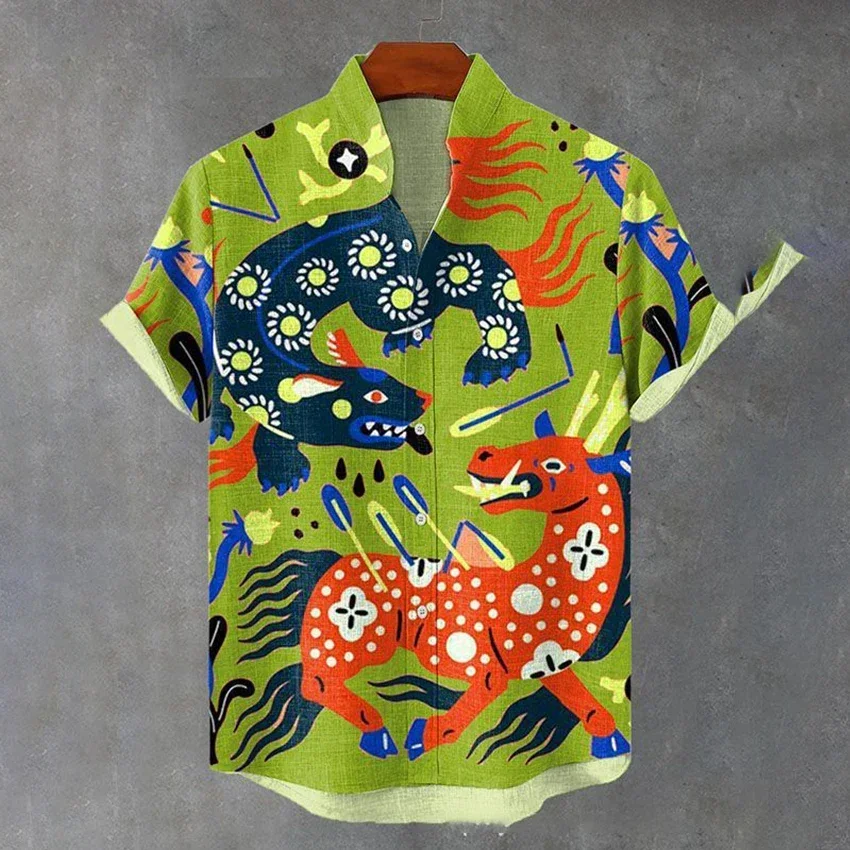 Мужская рубашка из микрофибры с принтом фламинго