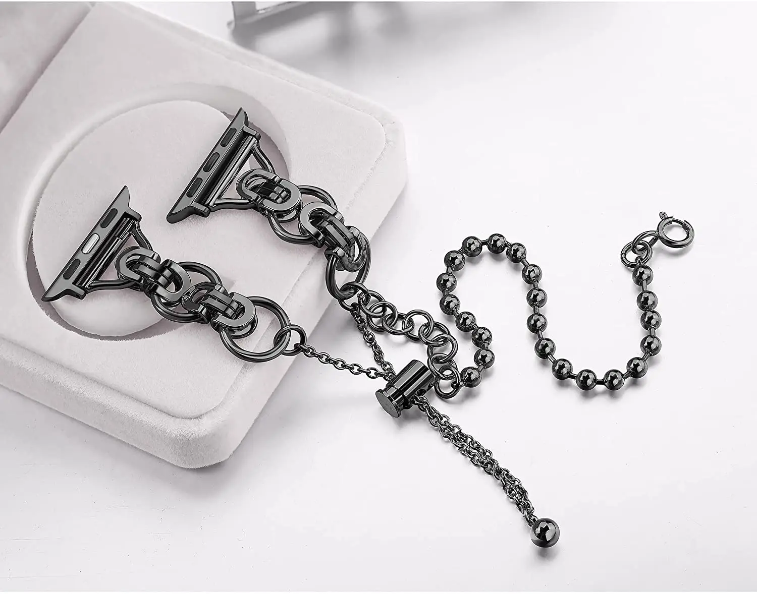 Luxury metal strap for apple watch band fashion double loop bead chain iwatch series 87654321SE Ultra49/45/44/42/41/40/38mm band