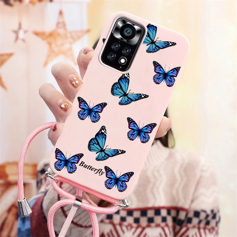 z silikonową smyczą do Xiaomi Redmi Note 11 Globalny pasek na szyję Pokrowiec sznurek Pro 5G 11S