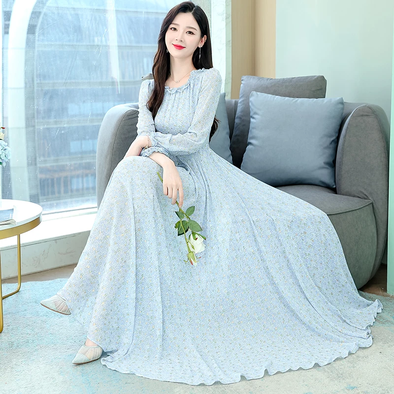 

2023 Summer New O-Neck Women Dress Chiffon Floral Vestido Maxi Boho Summer Sukienka Ropa Mujer Robe Longue Femme Chic Vestidos