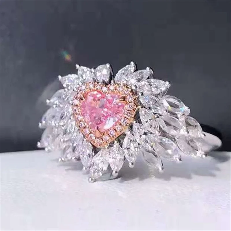 

Milan Girl Micro-studded Zircon Love Heart-shaped Pink Diamond Ring Simple Fashion Temperament Wedding Party Party Jewelry
