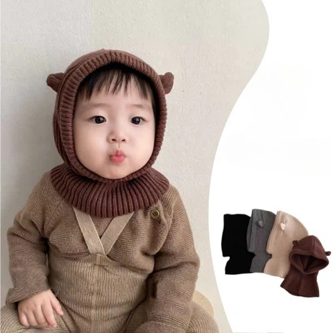 Детская вязаная шапка-балаклава, акрил, 0-2 года