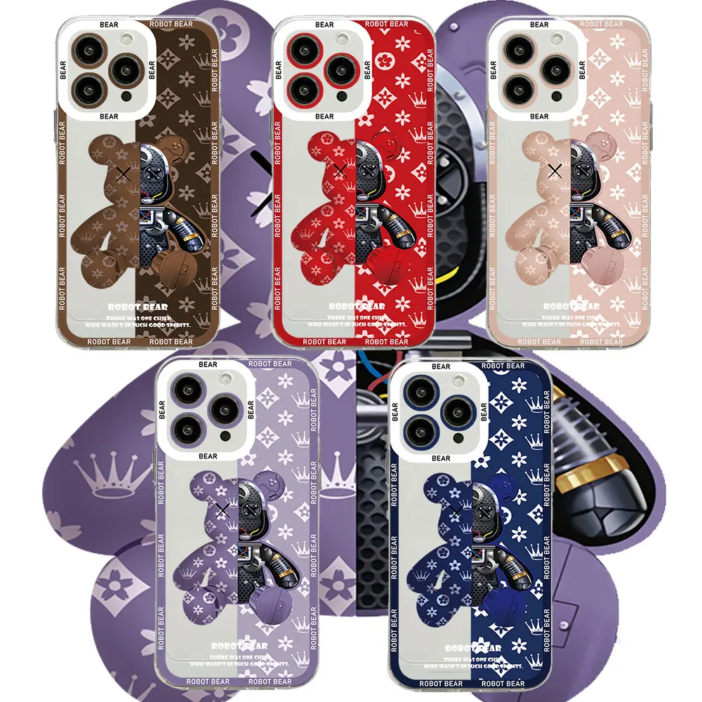 

Cartoon Robot Bear Transparent Phone Case For Xiaomi Mi 13 12 11 10 lite 11i 12S Poco M3 M4 F3 MIX 3 4 Pro Ultra 5G 4G Cover