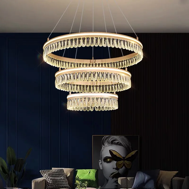 

Modern LED K9 Crystal Chandelier Ring Living Dining Room Hanging Light Circle Pandent Lamp Stair Villa Hanging Light Luminaire