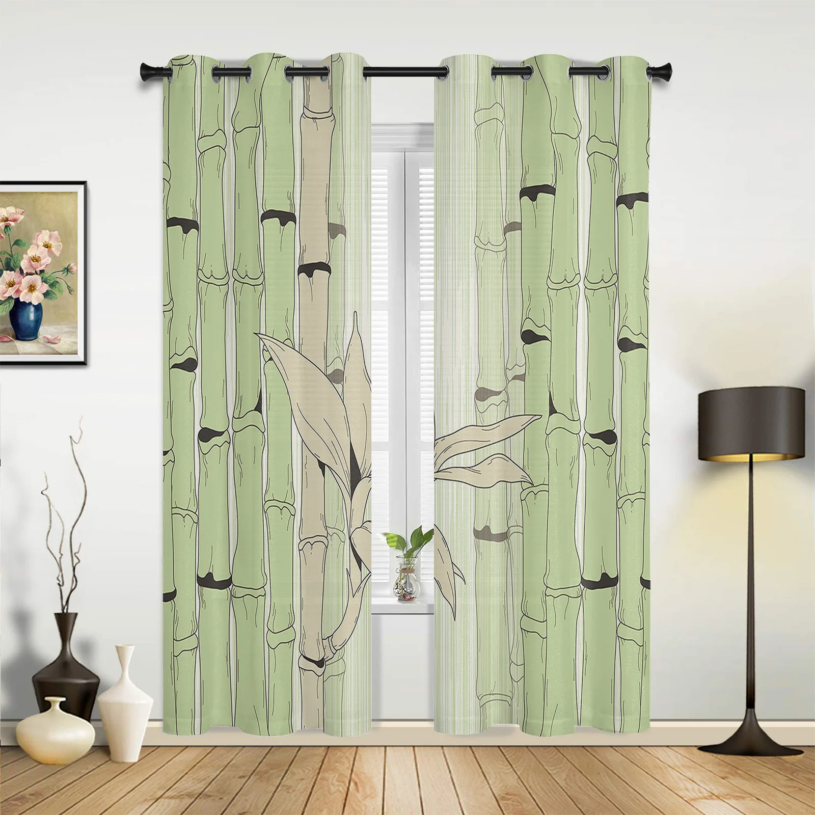 

Симпатичные бамбуковые иллюстрации, занавески на окна с растениями для гостиной, спальни, оконные шторы, готовые занавески, кухонные шторы
