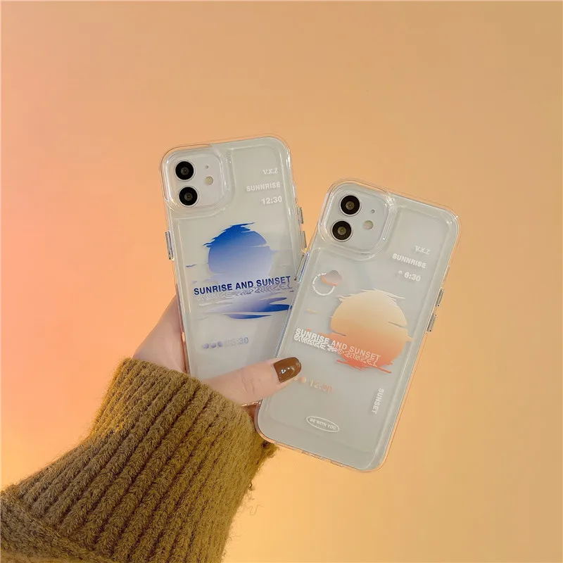 

For iPhone 12 Case Transparent Pastel Sunset Print Clear Acrylic Clear Hard Cover for iPhone 13 11 Pro Max X XR 7 8 Plus XS MAX