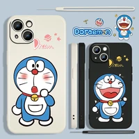 hot anime doraemon for apple iphone 13 12 mini 11 pro xs max xr x 8 7 6s se plus liquid rope silicone phone case capa cover