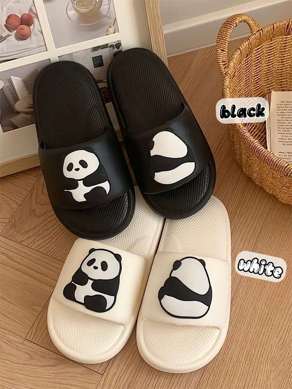 Panda Slippers Women Men shoes Women'S home slippers Thick Platform Soft Sole Cute cartoon ladies Flip flop Zapatillas Chaussons