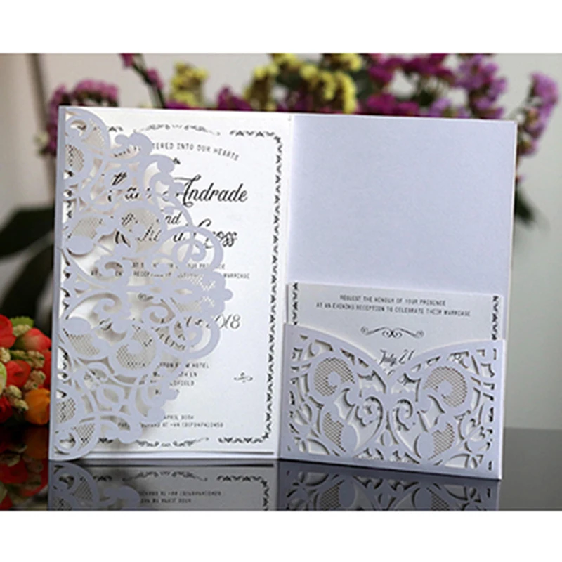 

50pcs Elegant Laser Cut Wedding Invitation Cards Greeting Card Lace Favor Print Business With Cards Decor Party Supplies
