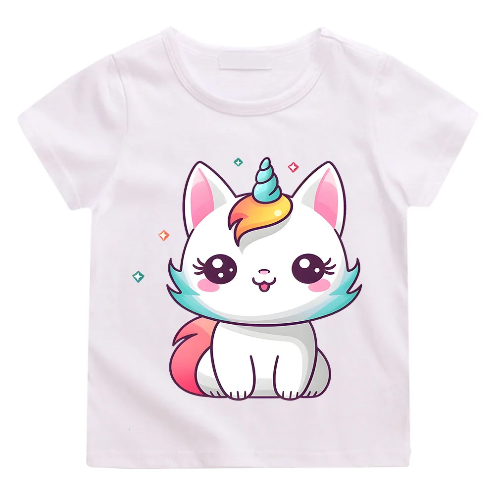Футболка для мальчиков и девочек летняя футболка с радужным принтом кота детская