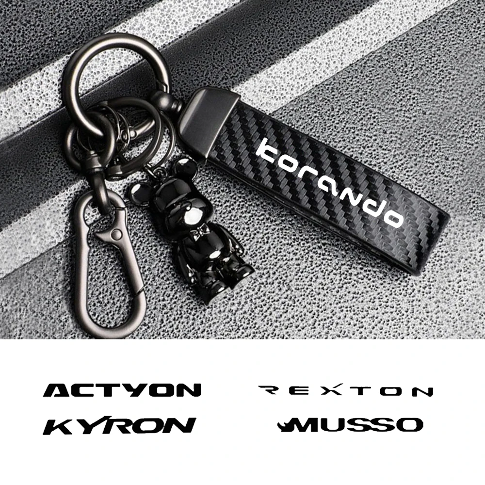

Leather Carbon Fiber Texture Key Rings Car Keychain Horseshoe Buckle for SsangYong KORANDO ACTYON Rexton Musso KYRON ACTYON