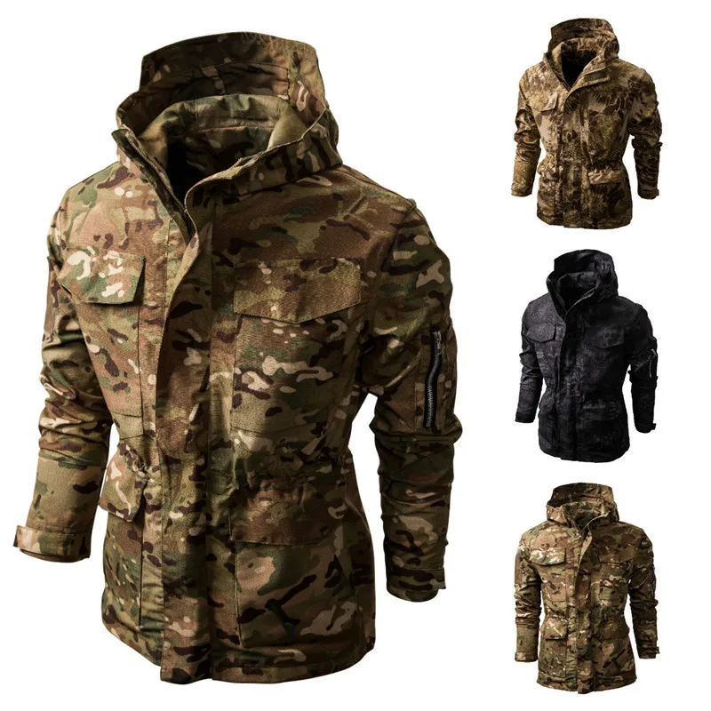 Mens Jackets Camouflage Print Hooded Zipper Down Casual Loose Sport Outdoor Coats Plus Size Mens Clothing
