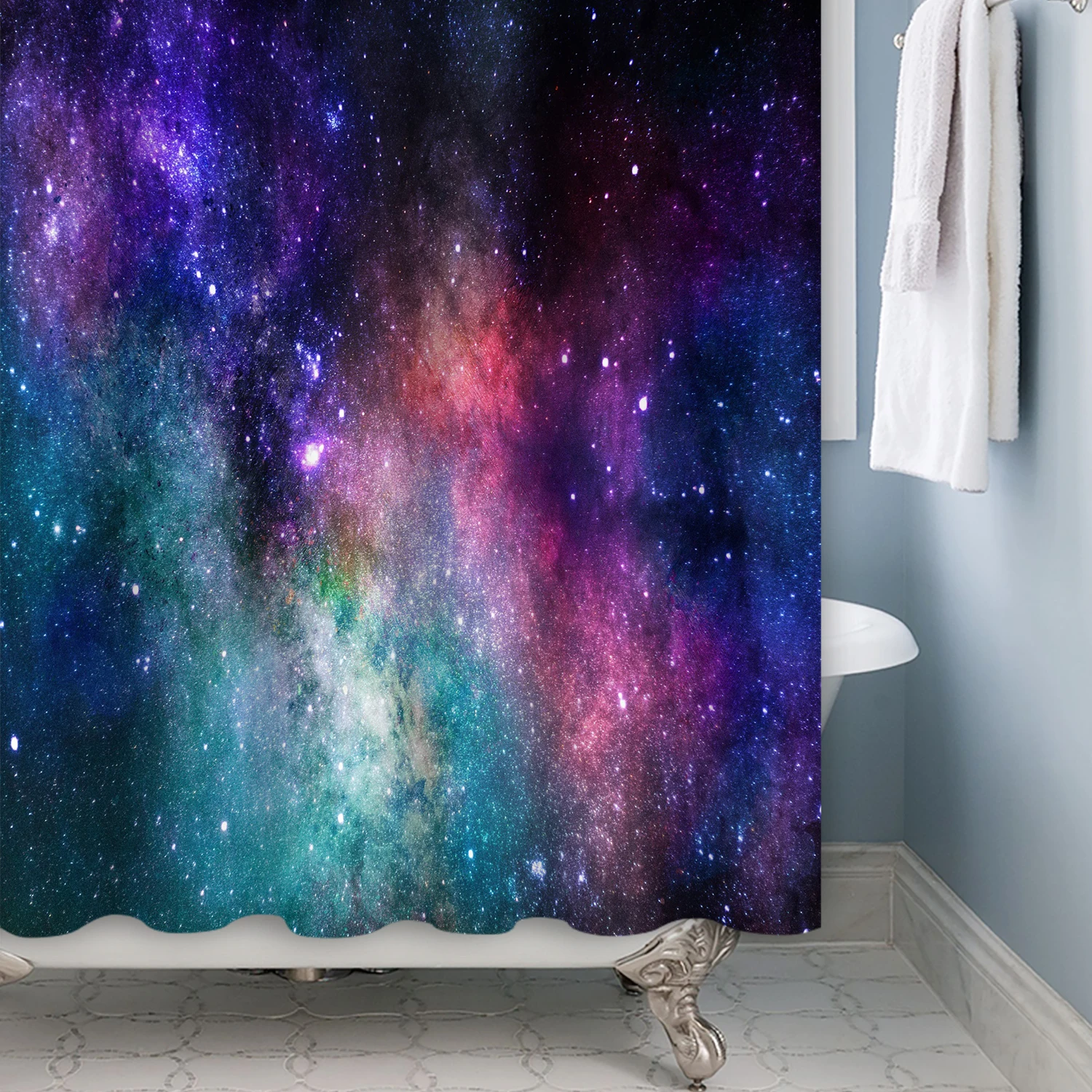 

Fabric Star Outer Space Shower Curtain Bathroom Starry Galaxy Bathtub Set Universe Planet Accessories Decors Panel Waterproof