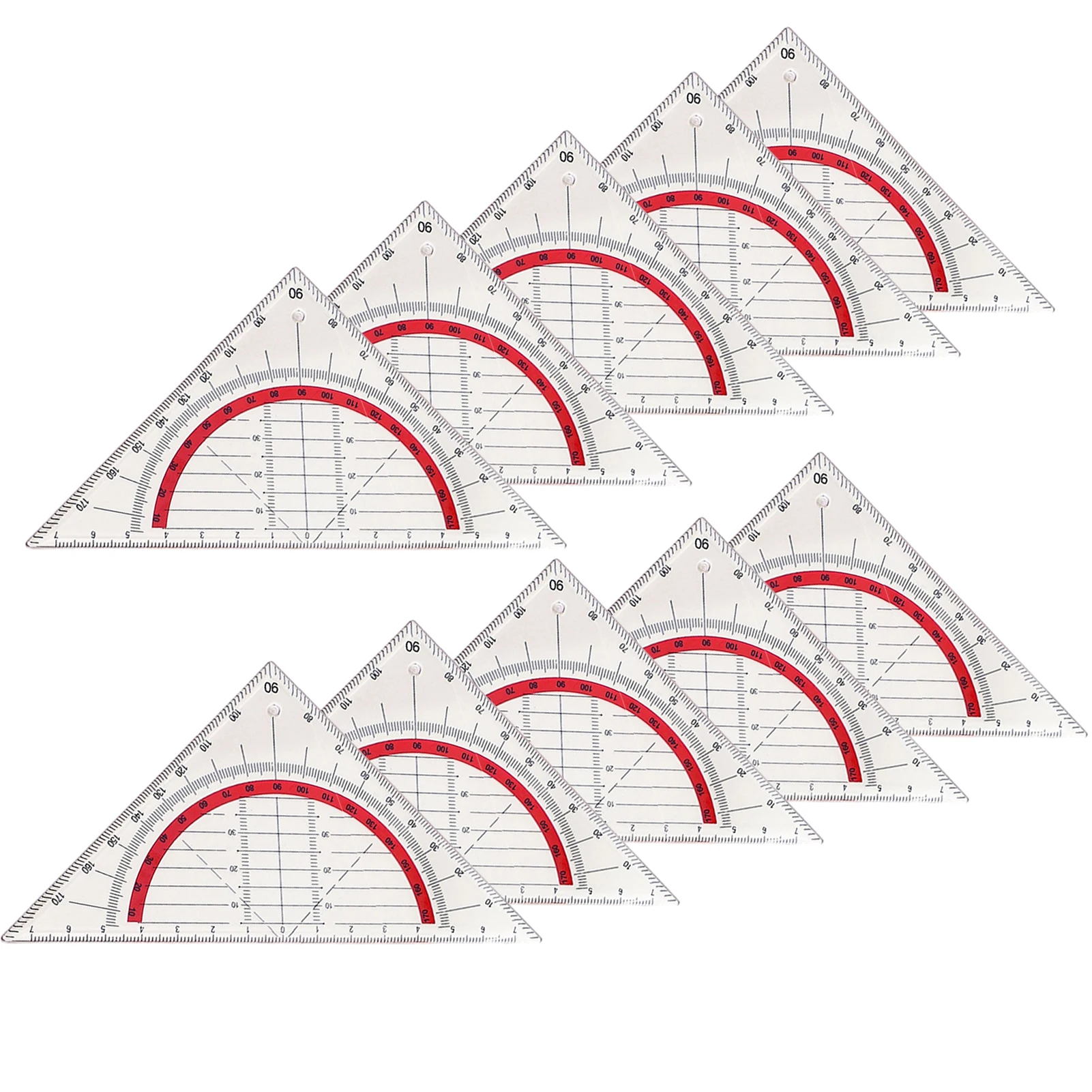 

Прозрачный транспортир для рисования, принадлежности для школы и офиса, математический Прочный гибкий геометрический треугольник, студенческий подробный дизайн, 10 шт.