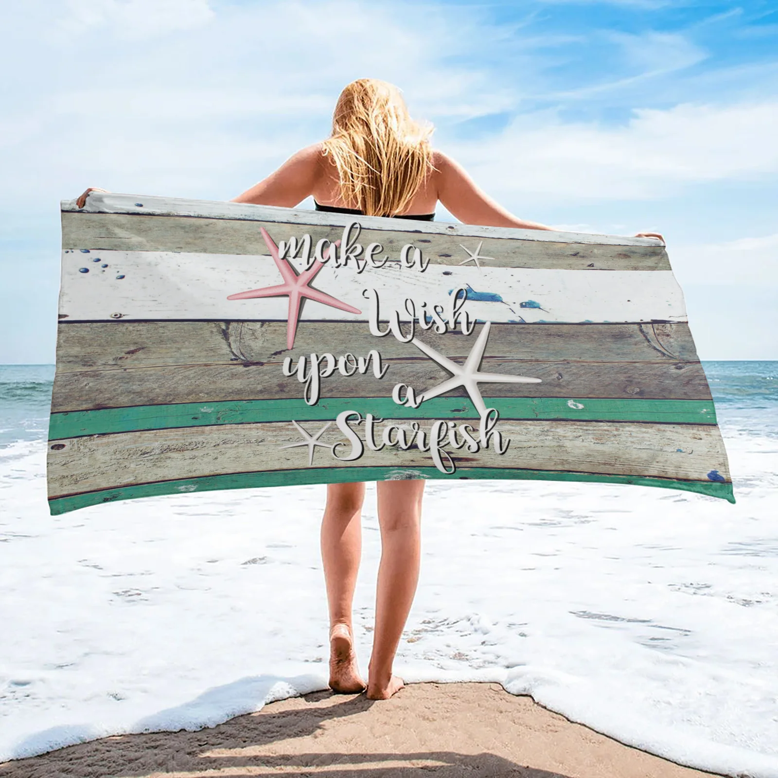 

Wood Grain Starfish Summer Absorbent Bath Towel for Bathroom Sauna Soft Beach Yoga Towel Quick-drying Face Towel Home Essentials