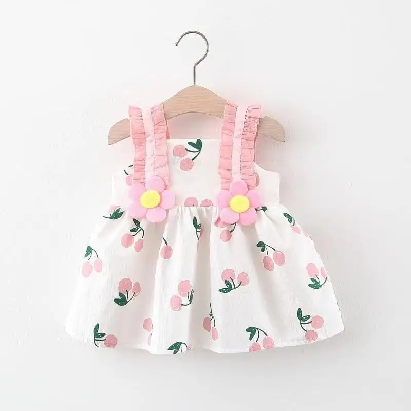 Girls Sling Cami Dress Baby Summer Skirts Flower fruit Princess Dress 2 3 4 5 6 7 Years