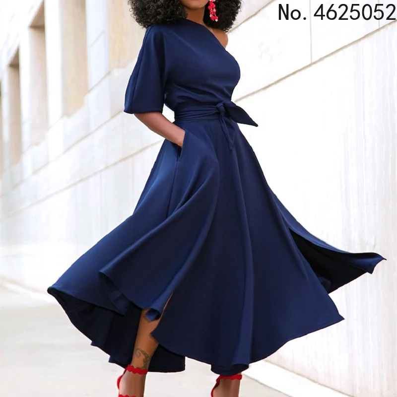 

2022 Ladies New Summer Hot Sale African Style Off Shoulder Pockets Sexy Casual Dress For Women