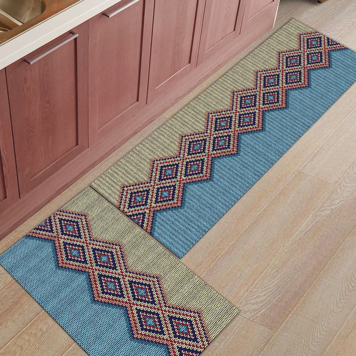 

Knitting Rhombus Plush Colorful Living Room Balcony Bathroom Carpet Set Doormat Bath Mat Washable 2pcs Set Doormat Carpet