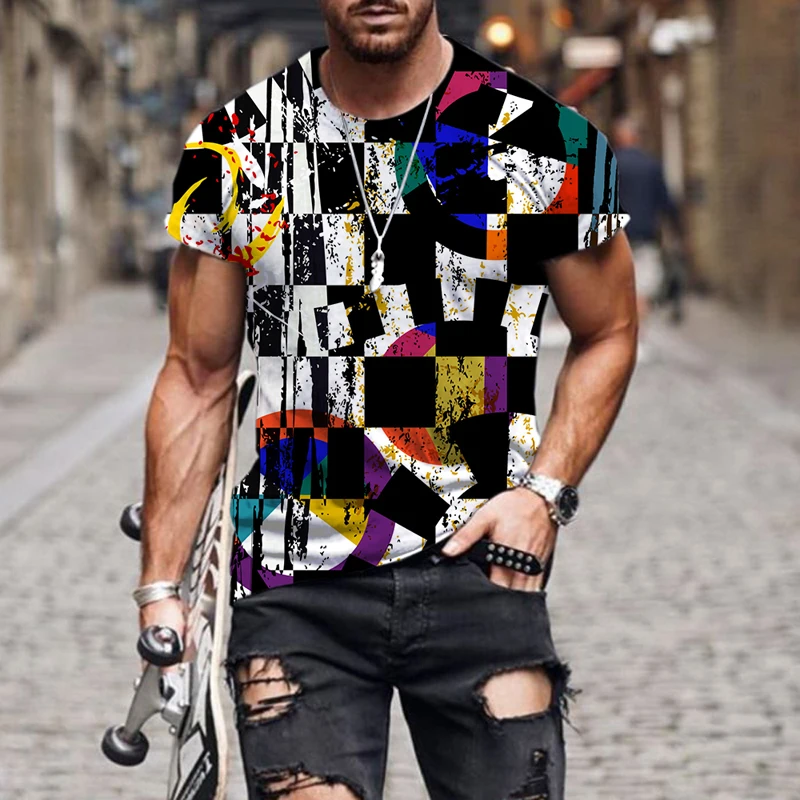 

2022 Summer Men's Abstract geometric pattern Printing T-shirt Fashion Summer Short Sleeve Men's Casual Comfortable T Shirt Tops