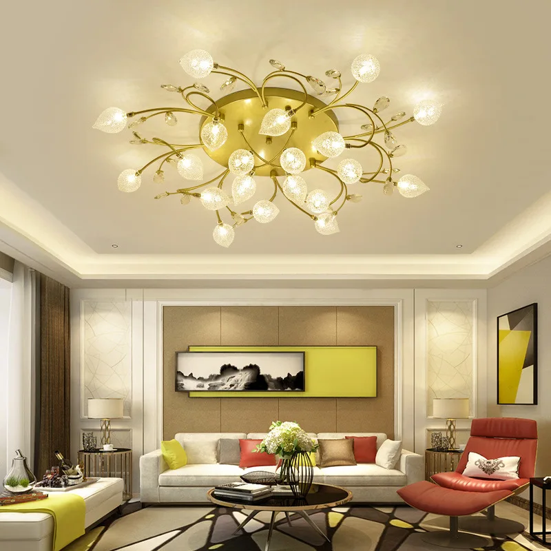 

Современная Золотая хрустальная люстра, скандинавские светодиодные потолочные светильники для спальни, гостиной, стеклянные подвесные светильники для столовой, железная ветка