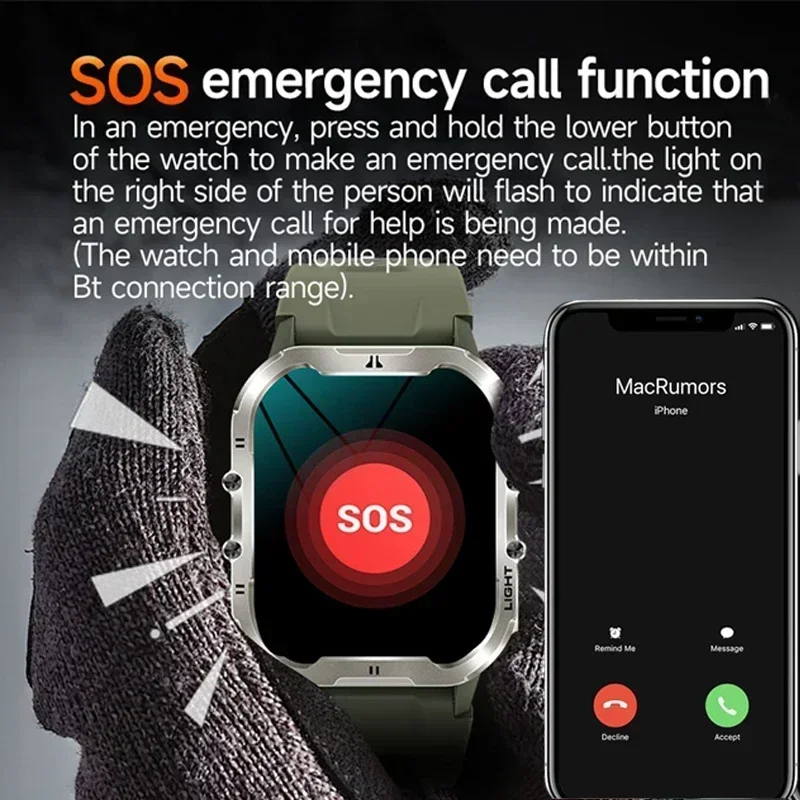 Новые умные часы с Bluetooth для мужчин 1 96 дюйма HD-экран фонарик компас военные