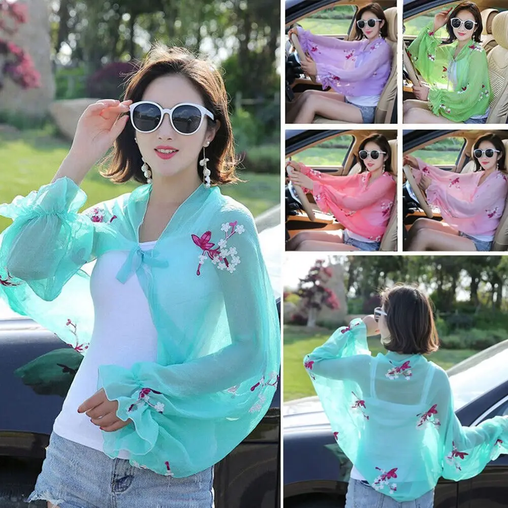

Embroidered Chiffon Scarf Sunscreen Shawl Fashion Sun Protection Sleeves Outdoor|Cycling|Beach|Summer