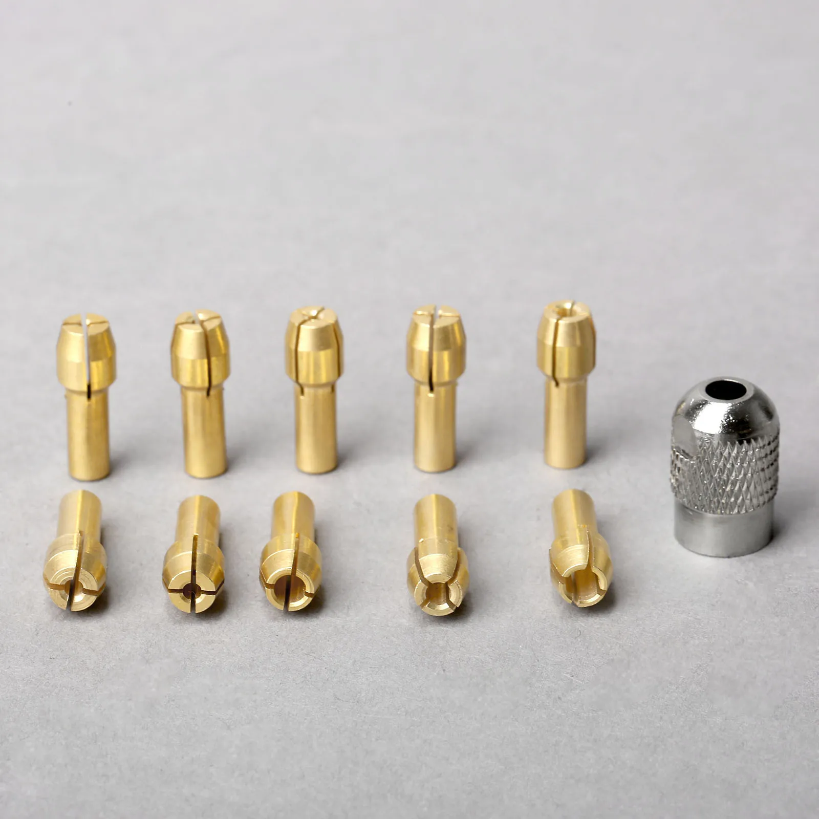 

11pcs/kit 8 x0.75 Mill Shaft Screw Nut Cap 180W + 0.5mm-3.2mm Brass Dremel Collet Drill Chucks 4.3mm Shank Dremel Rotary Tools