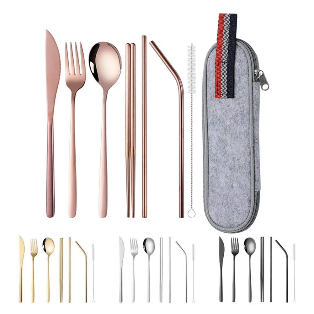 

8pcs Utensils Travel Camping Cutlery Set Flatware Hot Knife Spoon Fork Bottle Opener Portable Stainless Steel Outdoor Tableware